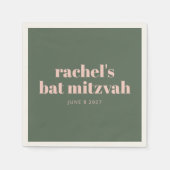 Vet roze Groen Aangepast BBT Mitzvah Naam Servet (Voorkant)