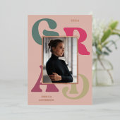 Vet Roze Groen Retro Typografie 2024 Afstuderen Folie Uitnodiging (Staand Voorkant)