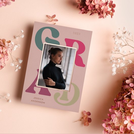 Vet Roze Groen Retro Typografie 2024 Afstuderen Folie Uitnodiging