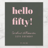 Vet Roze Groene Moderne 50e verjaardag Aangepast Wijn Etiket (Enkel label)