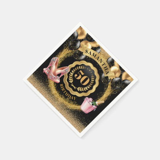 Vet Roze Hakken Servetten met Zwarte Ballon Design (Hoek)