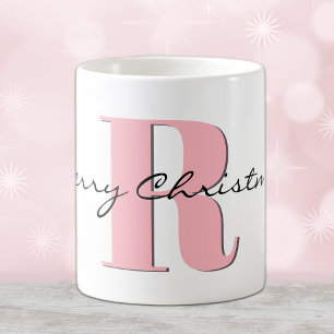 Vet Roze Initiaal & Vrolijk Kerstfeest 11oz Classi Koffiemok