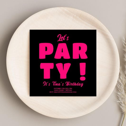 Vet Roze Let's Party Typografie Volwassen Verjaard Kaart