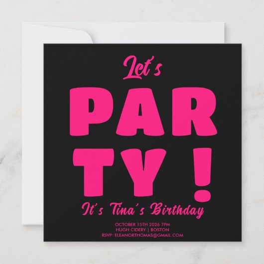 Vet Roze Let's Party Typografie Volwassen Verjaard Kaart (Voorkant)