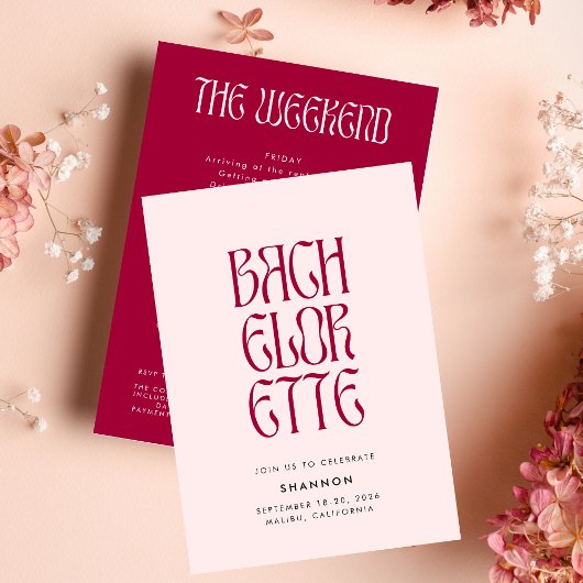 Vet Roze Magenta Typografie Bachelorette Weekend Kaart