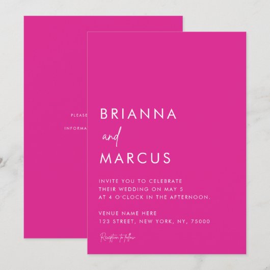 Vet roze minimalistisch script in één huwelijk kaart (Voorkant / Achterkant)