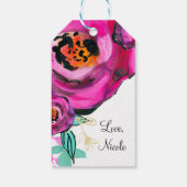Vet Roze Modern Floral Waterverf Bruidsgunst Cadeaulabel (Achterkant)