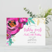 Vet Roze Moderne Bloemen Waterverf Verjaardagsfees Kaart (Staand voorkant)