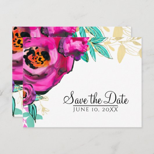 Vet roze Moderne Florence Waterverf sparen de Datu Aankondigingskaart (Voorkant / Achterkant)