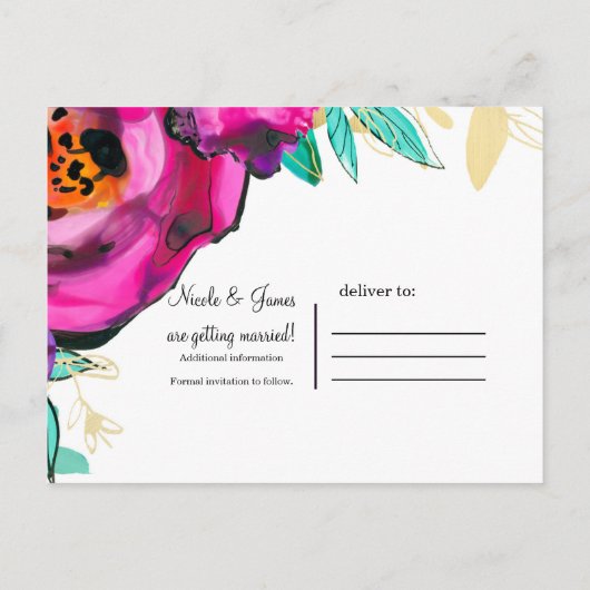 Vet roze Moderne Florence Waterverf sparen de Datu Aankondigingskaart (Achterkant)