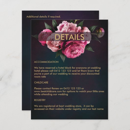 Vet roze moderne pony Flower Chic Wedding Informatiekaartje (Voorkant / Achterkant)