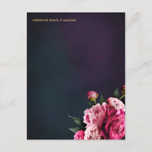 Vet roze moderne pony Flower Chic Wedding Informatiekaartje (Achterkant)