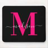 Vet Roze Monogram Initiaal Typografie Zwart Girly Muismat (Voorkant)