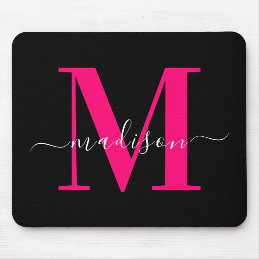 Vet Roze Monogram Initiaal Typografie Zwart Girly Muismat (Voorkant)