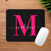 Vet Roze Monogram Initiaal Typografie Zwart Girly Muismat