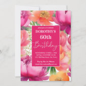 Vet roze oranje pioen elegant verjaardagsfeestje kaart (Voorkant)