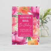 Vet roze oranje pioen elegant verjaardagsfeestje kaart (Staand voorkant)