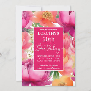 Vet roze oranje pioen elegant verjaardagsfeestje kaart