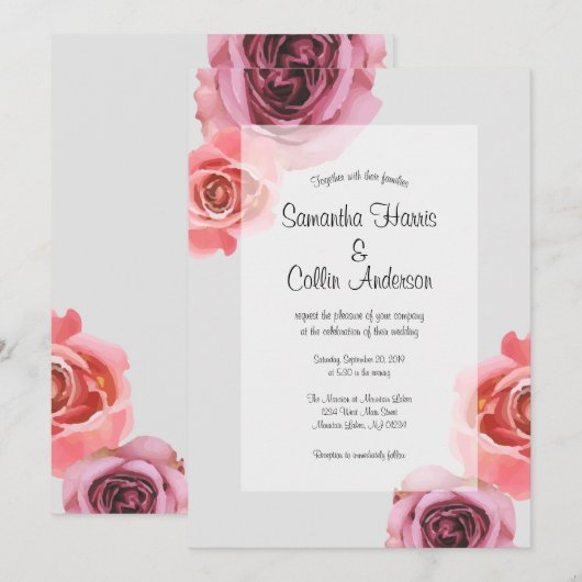 Vet Roze & Paarse Lente Rozen Bruiloft Kaart (Voorkant / Achterkant)