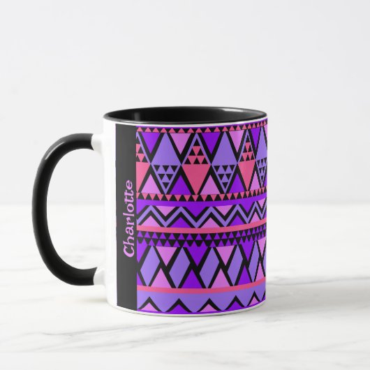 Vet Roze Paarse Naam toevoegen Tribal Pattern Gift Mok (Links)