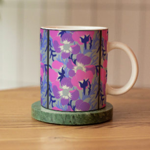 Vet roze & paarse Windflower-patroon Retro  Koffiemok
