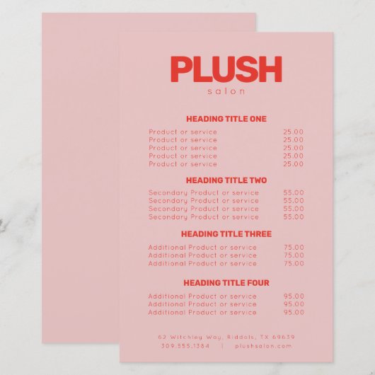 Vet roze & Red Moderne Business Service Price List