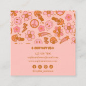 Vet roze retro groovy patroon vierkante visitekaartje (Achterkant)