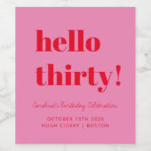 Vet roze rode moderne 30e verjaardag, aangepast wijn etiket (Enkel label)