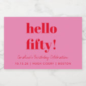 Vet roze rode moderne 50e verjaardag - Aangepaste  Sparkling Wijnetiket (Enkel label)