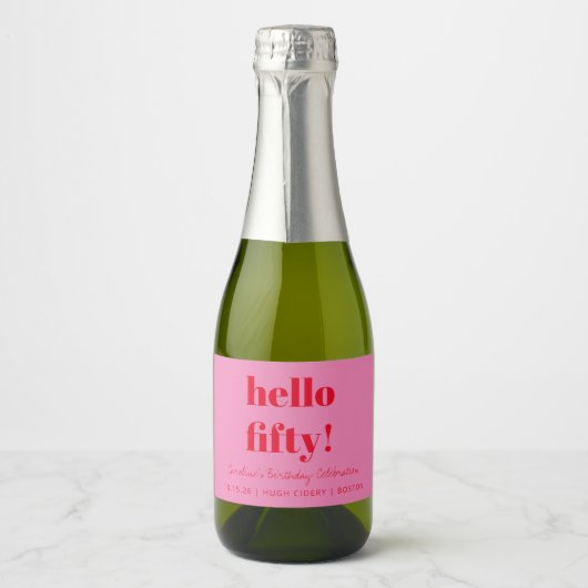 Vet roze rode moderne 50e verjaardag - Aangepaste Sparkling Wijnetiket (Voorkant)