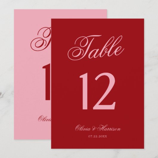 Vet roze rode script huwelijks tafelnummers (Voorkant / Achterkant)