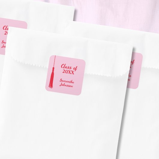 Vet Roze & Rood 2024 Afstudeerder Tassel Afstudere Vierkante Sticker
