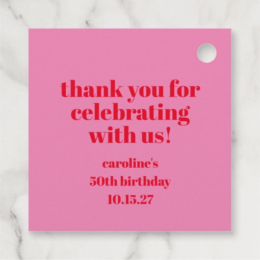 Vet Roze Rood 50ste Verjaardag Custom Bedankt Bedankjes Labels (Achterkant)