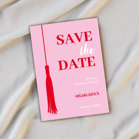 Vet Roze & Rood Afstudeerder Tassel Afstuderen Save The Date
