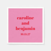 Vet Roze Rood Modern Bruiloft Gepersonaliseerd Servet (Voorkant)