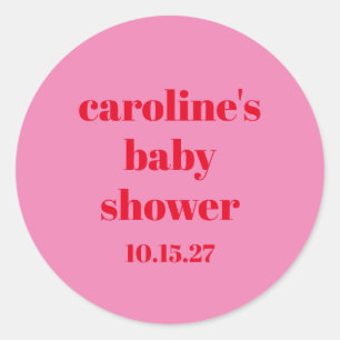 Vet Roze Rood Modern Fun Custom Baby shower Ronde Sticker