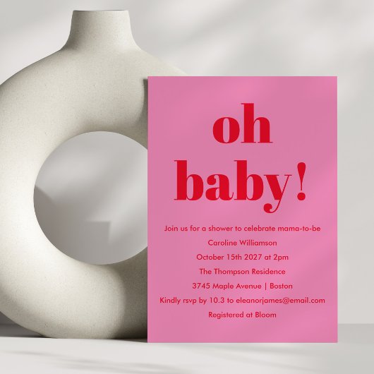 Vet Roze Rood Modern Fun Eenvoudig Baby shower Kaart
