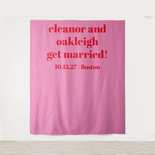 Vet Roze Rood Moderne Bruiloft Aangepaste Achtergr Wandkleed (Voorkant)