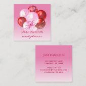Vet Roze Rood Monogram Ballonnen Vierkante Visitekaartje (Voorkant / Achterkant)
