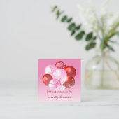 Vet Roze Rood Monogram Ballonnen Vierkante Visitekaartje (Staand voorkant)