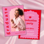 Vet Roze & Rood Retro Font Wavy Photo Afstuderen Kaart