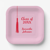 Vet Roze & Rood Tassel Gepersonaliseerd Afstuderen Papieren Bordje (Voorkant)
