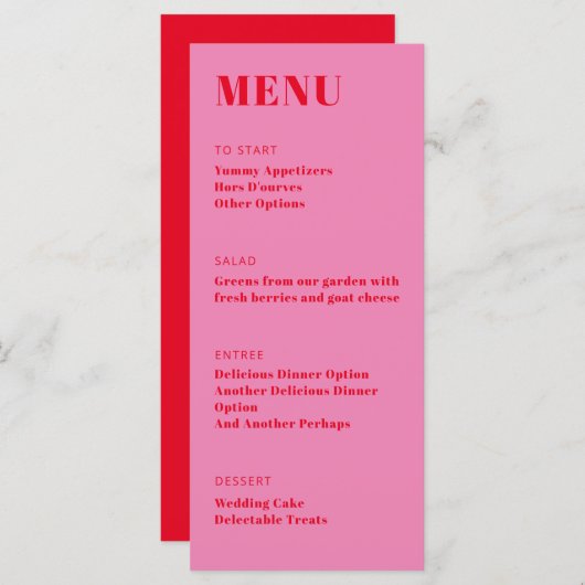 Vet, roze, roodroze, minimalistisch diner menu (Voorkant / Achterkant)