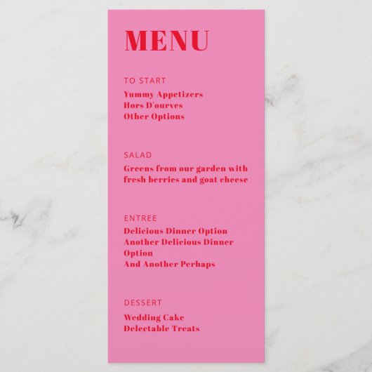 Vet, roze, roodroze, minimalistisch diner menu (Voorkant)