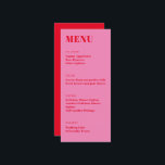 Vet, roze, roodroze, minimalistisch diner menu<br><div class="desc">Bold Typografie Helderroze en rood Modern Minimalistisch Bindmenu</div>