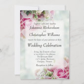 Vet Roze Rozen Chique Bloemen Bruiloft Uitnodiging (Voorkant)