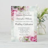 Vet Roze Rozen Chique Bloemen Bruiloft Uitnodiging (Staand voorkant)