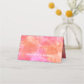 Vet Roze Sinaasappel Abstracte Waterverf bruiloft Plaatskaartje (Achterkant)