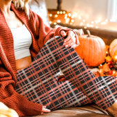 Vet Roze, Sinaasappel en Zwarte Herfst Plaid Leggings