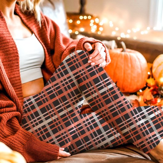 Vet Roze, Sinaasappel en Zwarte Herfst Plaid Leggings
